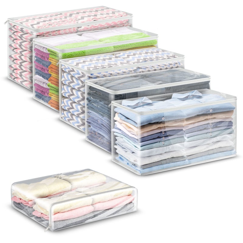 Houseables Clothes Storage Bag  Sweater Bags Moth Proof  Moth Proof Sweater Storage  Clear Zipper Organizer  Vinyl Zippered Plastic Protection  Blanket  Linen  Clothing  Quilt  Bed Sheet  24x13  5 PK - Image 1